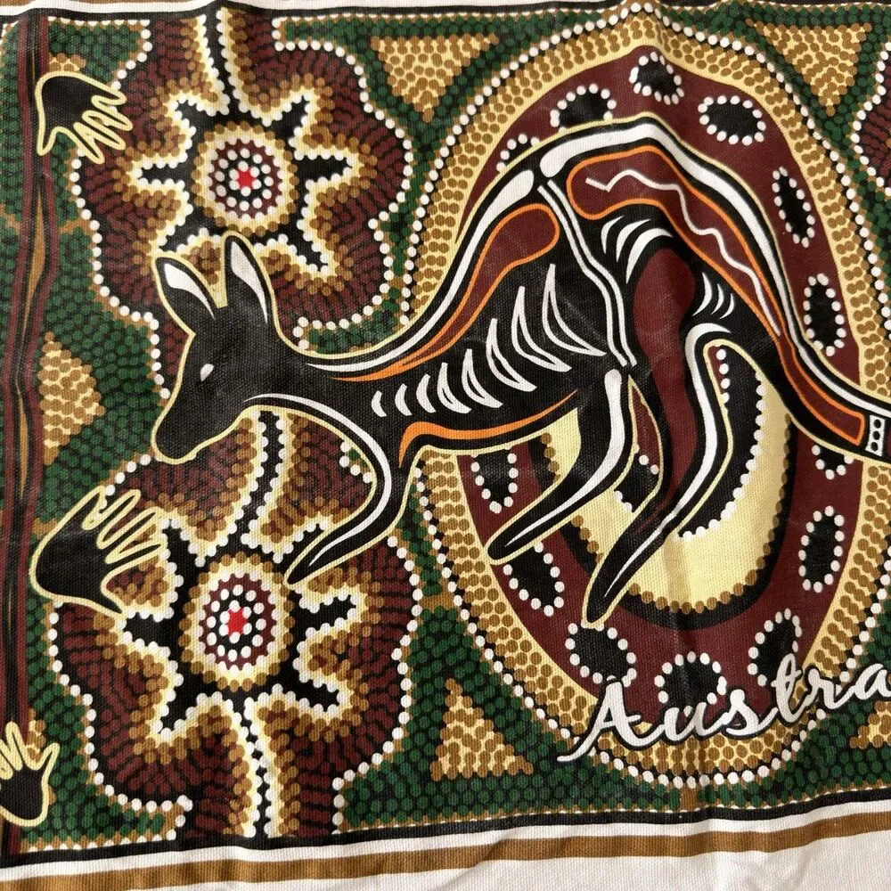 Australia Kangaroo Dot Art Cotton Tea Towel Aboriginal Style Souvenir 30x19.5